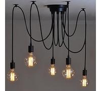 5-testa Lampada a Sospensione Vintage Edison Soffitto Apparecchio a Sospensione E27 Industrial Light Lampada Nero Regolabile Lampadario