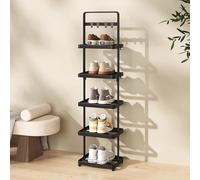 5-Tier Metal Shoe Rack with Hooks - Mesh Shelves Storage nizer for Entryway Perfect for Small Spaces Narrow Hallway or Closet Use