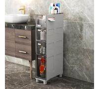 5 Tier Narrow Tall Floor Cabinet with Large Capacity Standing Cabinet Toilet Side Storage Clear Doors and Casters Narrow Dresser Tower for Small Spaces and Gaps Bathroom Restroom Toiletry St