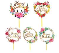 5 topper per torta in acrilico, con fiori glitterati, decorazioni in acrilico, per feste, per torte e cupcake da 15,2 a 25,4 cm