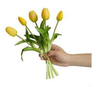 5 tulipani artificiali con struttura in gomma morbida, spessore realistico e steli manipolabili per lo styling della casa, set di matrimoni e foto (giallo)