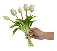 5 tulipani artificiali in gomma morbida, progettati per decorazioni residenziali, eventi, styling e fotografia commerciale, con autentico aspetto floreale (bianco)