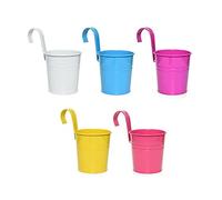5 vasi da fiori da appendere in metallo e ferro da stiro, con gancio per interni ed esterni, decorazione per ringhiere, recinzioni, balconi, giardini (multicolore)