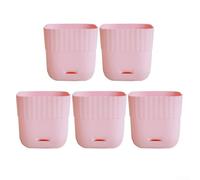 5 vasi quadrati per piante da interni, realizzati in resina, dotati di fori di drenaggio e piattini per gestire l'acqua in eccesso e promuovere la crescita delle piante (rosa)