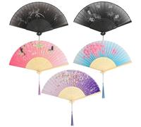 5 ventagli cinesi, scomparti a mano in stile cinese, ventilatore a mano pieghevole, in legno intagliato in bambù pieghevole, scomparti pieghevoli, per matrimoni, feste, balli, decorazioni festival