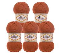 5 x 100 g di filato per lavoro a maglia Alize Baby Best tinta unita, lana per bambini, anti pelucchi, 44 colori, colore: 408 carota