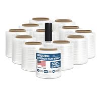 5 "x 1000 'Stretch Wrap Mini 12 rotoli con manico - Pellicola elastica in plastica trasparente calibro 80, allungamento al 500%, involucro termoretraibile resistente per traslochi, imballaggio e