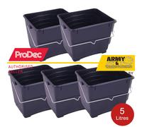 5 x 5 Litri ProDec Mini Nero Plastica Recipiente Pittura Bollitore con Maniglie