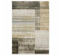 5' X 8' Beige Charcoal Marrone Grigio Tan Oro E Blu Geometrico Power Loom Stain