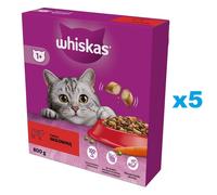 5 x 800 g WHISKAS cibo secco con paté di manzo croccante per gatti adulti