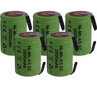 5 X Batteria ricaricabile NiMh 4/5 SC 1,2V 2000mAh 22x33mm subC a saldare linguette per pacchi batteria (5 PEZZI)
