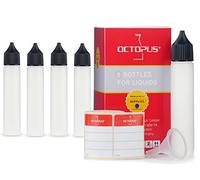 5 x bottigliette di plastica LDPE/PEN da 30 ml per riempire le sigarette elettroniche, con coperchi neri, in formato tascabile, 5 Etichette incluse
