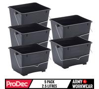 5 X Mini Secchio Di Plastica Nera Da 2,5 Litri Con Manici Per Pittura