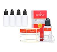5 x Octopus flaconi contagocce da 30 ml, per il dosaggio di liquidi, e-liquid, gocce oculari, flaconi trasparenti in plastica LDPE vuoti, flaconi in plastica con chiusura a contagocce di colore nero, con chiusura di sicurezza per bambini, incl. 5 etichette scrivibili