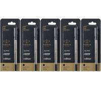 5 X Parker Quink a Sfera Penna Ricariche Inchiostro Nero Pennino Medio Nuovo