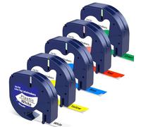 5 x ricambi per Dymo Letratag nastro di plastica 12 mm x 4 m S0721530, per Dymo Label Tape LT-100H LT-100T LT-110T 200B XR XM QX50, nero su bianco/giallo/rosso/verde/blu
