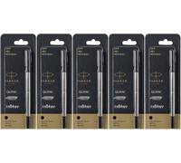 5 X Ricariche Per Penna Rollerball Parker Quink Inchiostro Nero Medio Nuovo