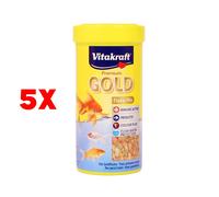 5 X Vitakraft Gold Flake-mix Mangime Per Pesci Rossi Barattolo 250 Ml