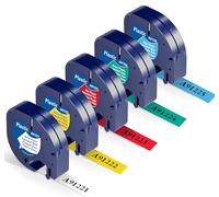 5 x Wonfoucs Nastro per Etichette Compatibile con Ricarica Dymo LetraTag 12mm x 4m, 91201/91202/91203/91204/91205 Etichette in Plastica per Etichettatrice Dymo LetraTag LT-100H LT-110T 200B XR QX50