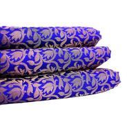 5 Yarde Blu Oro Tessuto Di Seta Tessuto Damascato Indiano Jacquard Broccato Raro
