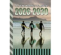 5-Year Monthly Planner 2026-2030: Hardcover / Dated Large / 60 Month Agenda / With Notes Pages - To Do List / Retro Surf Surfer Surfing - Beach Water Sports Cover Design