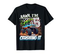 5 Year Old Boys 5th Birthday Monster Truck Dinosaur T-Rex Maglietta
