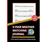 5-Year Weather Watching Journal: Daily Tracker Log Book | 5-Year Log with 3 Daily Entries including Leap Day | Record Temperature, Wind & Sky ... Scientists | 8.5" x 11", 370 Numbered Pages