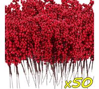 50/1 ramo di bacche artificiali di Natale stelo bacche di agrifoglio rosso fiori finti pianta per albero di Natale festa di Capodanno decorazioni per la casa ornamento
