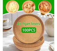 50/100 Confezione di fogli di carta da forno monouso per friggitrice ad aria/Instant Pot | Fogli quadrati e rotondi da 6,3" (16 cm) pretagliati | Carta da forno adatta per forno e microonde | Utilizzo