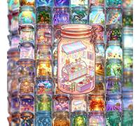 50/100 pezzi Adesivi trasparenti in PET Fantasy Jar World, mini scenari acquerellati e decalcomanie per bottiglie magiche, ideali per junk journal, scrapbooking, artigianato in resina, decorazione di 