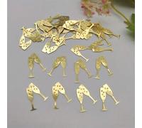 50/100 pezzi Coriandoli metallici dorati a forma di bicchiere di champagne, decorazione di lusso per tavolo per feste di compleanno, matrimoni, vacanze, adatti per feste di compleanno, cerimonie di ma