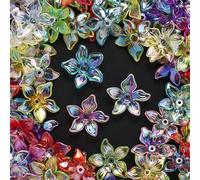 50/100 pezzi di perle acriliche a fiore arcobaleno, 24mm, con foro, multicolore, adatte per la realizzazione di gioielli fai-da-te, braccialetti, collane, orecchini e decorazioni artigianali PMMA