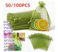 50/100 Pezzi di Sacchetti per Confezioni Regalo, Sacchetti in Organza Verde Oliva per Caramelle, Sacchetti per Confezioni di Colore Verde, Stoviglie, Forniture per Casa per Ognissanti e Natale, Confez