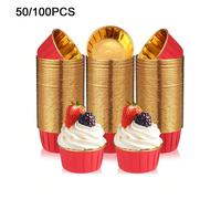 50/100 pezzi Pirottini in carta per muffin e cupcake, fodere per cupcake in lamina rossa e oro, mini pirottini in pergamena antigrasso, pirottini per torta con bordo arricciato, vassoi decorativi resi