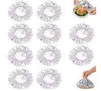 50/100 pezzi riutilizzabili in alluminio Foil Food Covers, elastici elasticizzati elasticizzati Fit Plate Covers for Food, Heavy Duty Kitchen Foil Insulation Covers for Bowls, Picnics, Parti