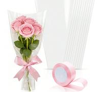 50/100 pezzi Sacchetti trasparenti per profumo di fiori, sacchetti per confezionamento di fiori, adatti per matrimoni, compleanni, San Valentino, Festa della Mamma Blocchi di colorePolipropilene