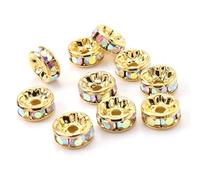 50/100pcs Rhinestone Spacer Beads Mix Color Crystal Metal Spacers for Jewelry Making DIY Earrings Bracelets Accessories-AB gold,4mm 50pcs