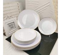 50/25/10 pezzi Set di stoviglie bianche con bordo dorato, piatti da insalata disponibili da 10,25" e 7,5", adatti per torte, hamburger, panini, sushi, insalate, pasta, ristoranti, matrimoni, all'apert