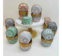 50/25 Pezzi Di Pirottini Per Cupcakes Stile Bohemien Casuali Con Coperchio, Tazze Di Carta Con Bordo Arricciato In Alluminio Resistente Al Calore, Ottimi Per Matrimoni, Feste Di Compleanno, Strumenti