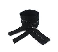 50/60/70cm 5# Cerniera in resina Cerniera con decorazione strass open-end per cerniere per cucire cappotti, Nero, 60cm