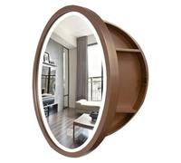 50/60/70cm Bagno Armadio Specchio con Luci Tondo Porta Sinistra Armadio A Muro Specchio con 3 Ripiano Tiers Specchio di Vanità con Funzione di Stoccaggio for La Casa Cucina(Brown,60 * 60cm)