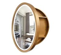 50/60/70cm Bagno Armadio Specchio con Luci Tondo Porta Sinistra Armadio A Muro Specchio con 3 Ripiano Tiers Specchio di Vanità con Funzione di Stoccaggio for La Casa Cucina(Gold,70 * 70cm)