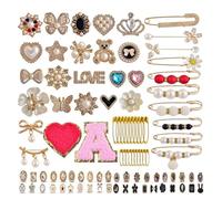 50 - 96 pezzi Pin Charm per maglione scialle clip perle artificiali strass spilla pin per cardigan maglione scialle set, Misura unica, come descritto