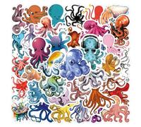 50 adesivi a forma di polpo per bottiglia d'acqua, telefono, bagaglio, skateboard, bicicletta, album di ritagli, computer, auto, paraurti, diari, laptop, animali sotto il mare, decalcomanie