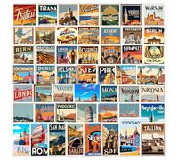 50 adesivi da viaggio europei, adesivi per le vacanze con luoghi famosi, resistenti all'acqua, in vinile, colorati, impermeabili, per laptop, skateboard, chitarra, ragazzi