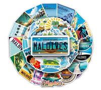 50 adesivi da viaggio Maldive per auto, computer portatile, telefono, chitarra, skateboard, moto, bicicletta, maldives, set di adesivi in vinile, impermeabili, per adolescenti, bambini, adulti