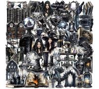 50 adesivi neri magici strega, in PET trasparente, per scrapbook Stickers, adesivi vintage estetici per diario, album fotografici, calendario, fai da te, quaderni, artigianato