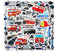 50 adesivi per auto della polizia, 50 adesivi per camion dei pompieri, adesivi per auto della polizia dei cartoni animati, biciclette e adesivi decorativi per chitarra