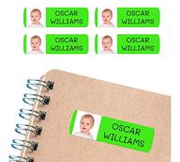 50 adesivi personalizzati, con foto o immagine, 6 x 2 cm, per contrassegnare oggetti, libri, scatole per il pranzo, ecc. Colore verde chiaro