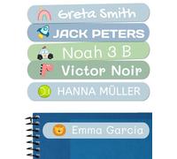 50 Adesivi personalizzati con nome per bambini. Etichette adesive per scuola, asilo, libri, giocattoli e contenitori Tupperware. Etichette impermeabili 6x1 cm.
